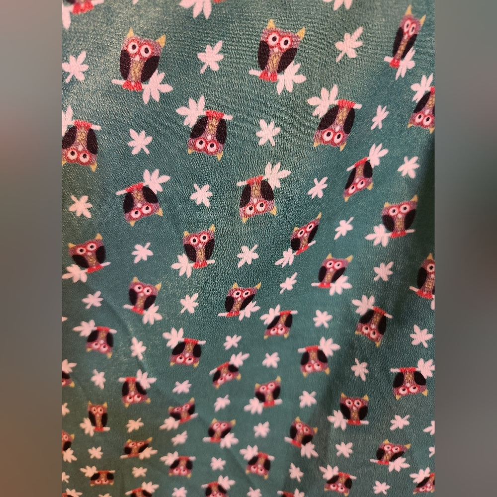 Vintage Green Owl Print Fit And Flare Silk Blend Ruffle Hem Sundress Large L EUC - Picture 4 of 7